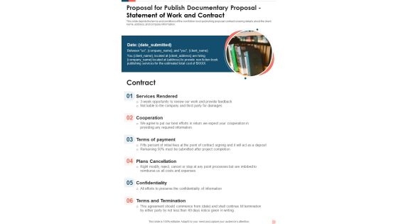 Proposal For Publish Documentary Proposal Statement Work Contract One Pager Sample Example Document Proposal For Publish Documentary Proposal Statement Work Contract One Pager Sample Example Document
