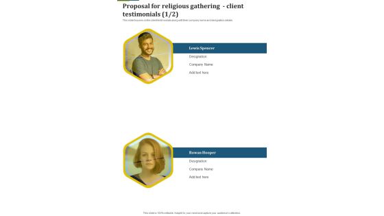 Proposal For Religious Gathering Client Testimonials One Pager Sample Example Document Proposal For Religious Gathering Client Testimonials One Pager Sample Example Document