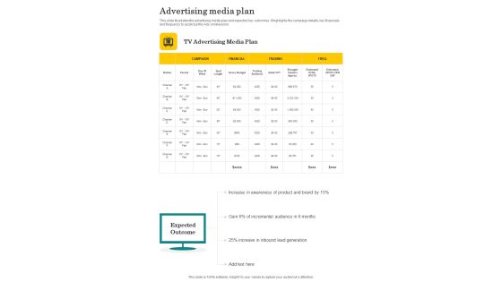 Proposal For Television Advertisement Services Advertising Media Plan One Pager Sample Example Document Proposal For Television Advertisement Services Advertising Media Plan One Pager Sample Example Document