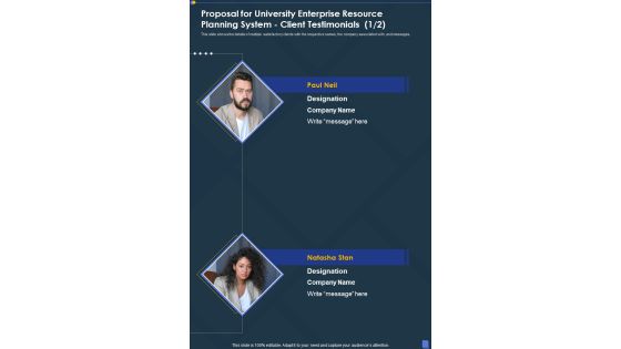 Proposal For University Enterprise Resource Planning System Client Testimonials One Pager Sample Example Document
