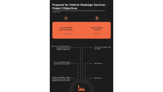 Proposal For Vehicle Redesign Services Project Objectives One Pager Sample Example Document Proposal For Vehicle Redesign Services Project Objectives One Pager Sample Example Document