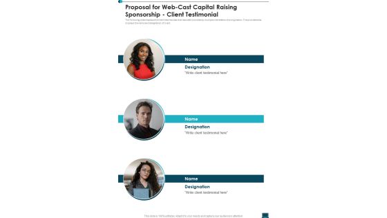 Proposal For Web Cast Capital Raising Sponsorship Client Testimonial One Pager Sample Example Document Proposal For Web Cast Capital Raising Sponsorship Client Testimonial One Pager Sample Example Document