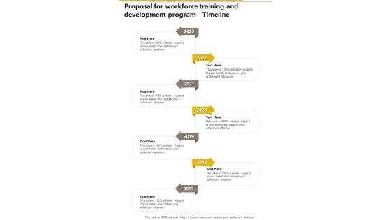 Proposal For Workforce Training And Development Program Timeline One Pager Sample Example Document Proposal For Workforce Training And Development Program Timeline One Pager Sample Example Document