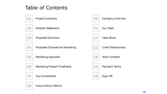 Proposal To Brand Company Professional Services Table Of Contents Mockup PDF
