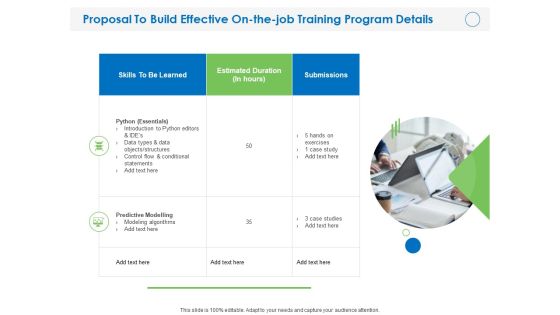 Proposal To Build Effective On The Job Training Program Details Ppt PowerPoint Presentation Professional Graphics PDF Proposal To Build Effective On The Job Training Program Details Ppt PowerPoint Presentation Professional Graphics PDF