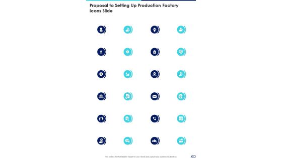 Proposal To Setting Up Production Factory Icons Slide One Pager Sample Example Document