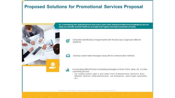 Proposed Solutions For Promotional Services Proposal Ppt Gallery Example Introduction PDF