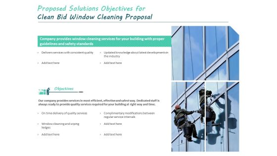 Proposed Solutions Objectives For Clean Bid Window Cleaning Proposal Ppt Show Model PDF