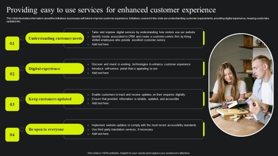 Providing Easy To Use Services For Enhanced Customer Experience Ppt Icon Microsoft PDF Providing Easy To Use Services For Enhanced Customer Experience Ppt Icon Microsoft PDF