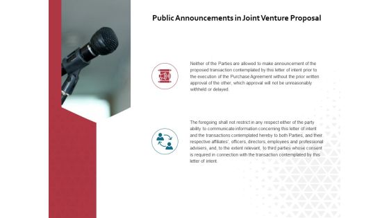 Public Announcements In Joint Venture Proposal Ppt PowerPoint Presentation Summary Brochure Public Announcements In Joint Venture Proposal Ppt PowerPoint Presentation Summary Brochure