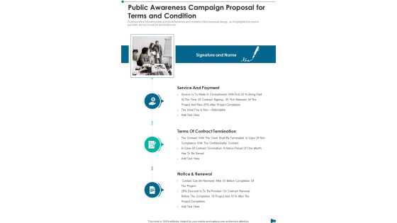 Public Awareness Campaign Proposal For Terms And Condition One Pager Sample Example Document Public Awareness Campaign Proposal For Terms And Condition One Pager Sample Example Document