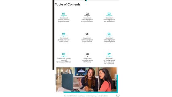 Public Contract Project Proposal Table Of Contents One Pager Sample Example Document Public Contract Project Proposal Table Of Contents One Pager Sample Example Document