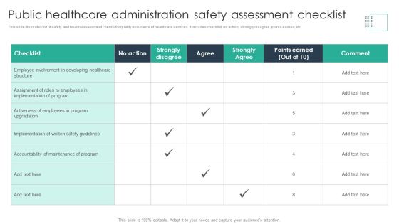 Public Healthcare Administration Safety Assessment Checklist Sample PDF