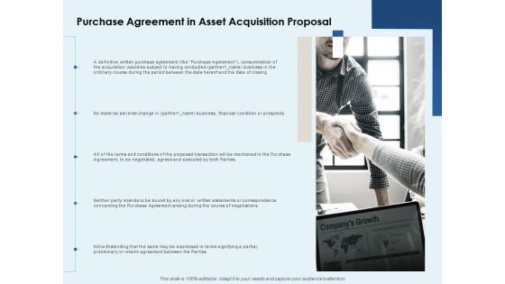 Purchase Agreement In Asset Acquisition Proposal Ppt PowerPoint Presentation Infographic Template Design Ideas