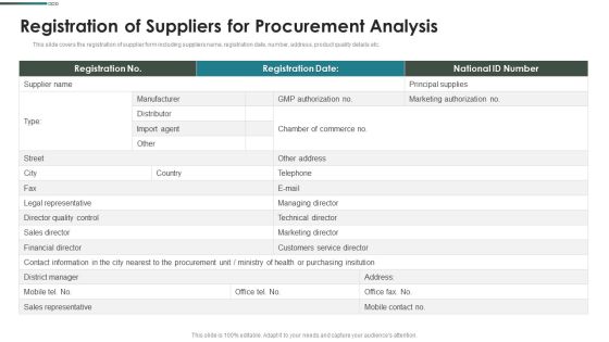 Purchase Assessment Process Registration Of Suppliers For Procurement Analysis Icons PDF Purchase Assessment Process Registration Of Suppliers For Procurement Analysis Icons PDF
