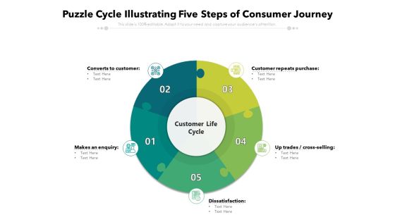 Puzzle Cycle Illustrating Five Steps Of Consumer Journey Ppt PowerPoint Presentation Infographic Template Show PDF