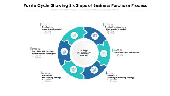 Puzzle Cycle Showing Six Steps Of Business Purchase Process Ppt PowerPoint Presentation Layouts Slide PDF