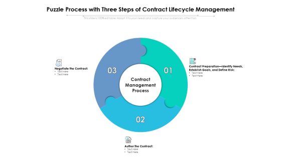 Puzzle Process With Three Steps Of Contract Lifecycle Management Ppt PowerPoint Presentation Styles Graphics Pictures PDF