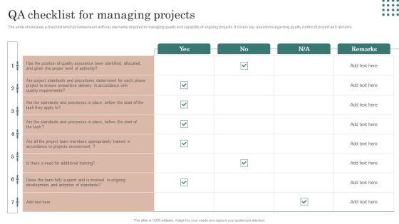 QA Checklist For Managing Projects Template PDF QA Checklist For Managing Projects Template PDF