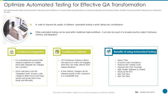 QA Modification For Product Quality Development And Consumer Satisfaction Optimize Automated Testing Graphics PDF QA Modification For Product Quality Development And Consumer Satisfaction Optimize Automated Testing Graphics PDF
