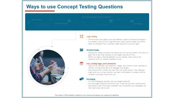 Qualitative Concept Testing Ways To Use Concept Testing Questions Ppt PowerPoint Presentation Show Background Image PDF Qualitative Concept Testing Ways To Use Concept Testing Questions Ppt PowerPoint Presentation Show Background Image PDF