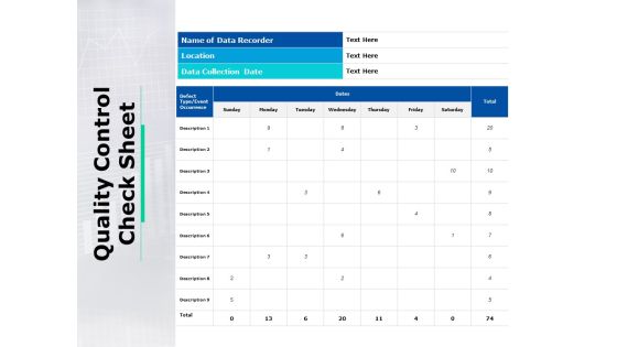 Quality Control Check Sheet Ppt PowerPoint Presentation Slides Format Quality Control Check Sheet Ppt PowerPoint Presentation Slides Format