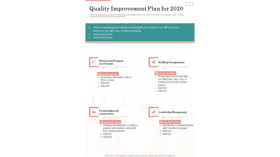 Quality Improvement Plan For 2020 One Pager Documents Quality Improvement Plan For 2020 One Pager Documents