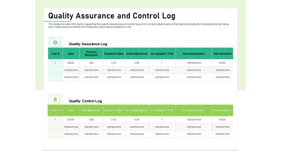 Quality Management Plan QMP Quality Assurance And Control Log Professional PDF