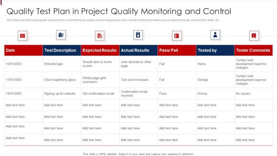 Quality Test Plan In Project Quality Monitoring And Control Sample PDF Quality Test Plan In Project Quality Monitoring And Control Sample PDF