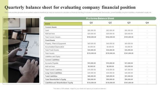 Quarterly Balance Sheet For Evaluating Company Financial Position Effective Planning For Monetary Infographics PDF Quarterly Balance Sheet For Evaluating Company Financial Position Effective Planning For Monetary Infographics PDF