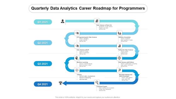 Quarterly Data Analytics Career Roadmap For Programmers Icons Quarterly Data Analytics Career Roadmap For Programmers Icons