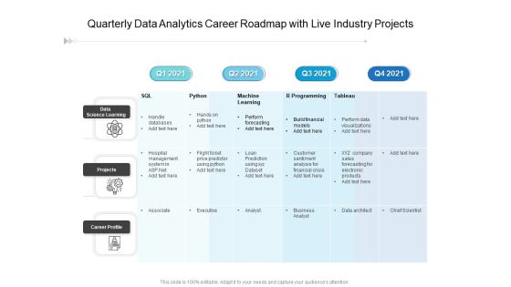 Quarterly Data Analytics Career Roadmap With Live Industry Projects Template