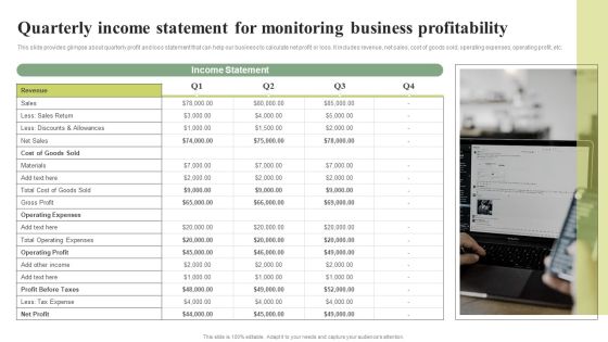 Quarterly Income Statement For Monitoring Business Profitability Effective Planning For Monetary Formats PDF Quarterly Income Statement For Monitoring Business Profitability Effective Planning For Monetary Formats PDF