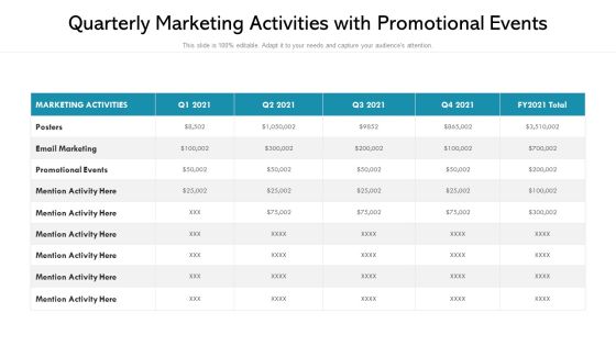 Quarterly Marketing Activities With Promotional Events Ppt Styles Background Images PDF Quarterly Marketing Activities With Promotional Events Ppt Styles Background Images PDF