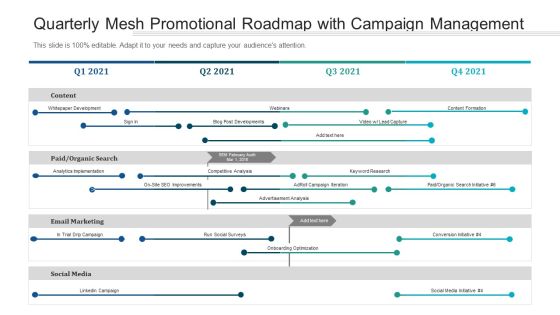 Quarterly Mesh Promotional Roadmap With Campaign Management Background