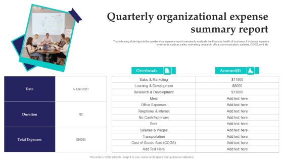 Quarterly Organizational Expense Summary Report Brochure PDF Quarterly Organizational Expense Summary Report Brochure PDF