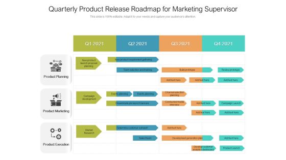 Quarterly Product Release Roadmap For Marketing Supervisor Graphics
