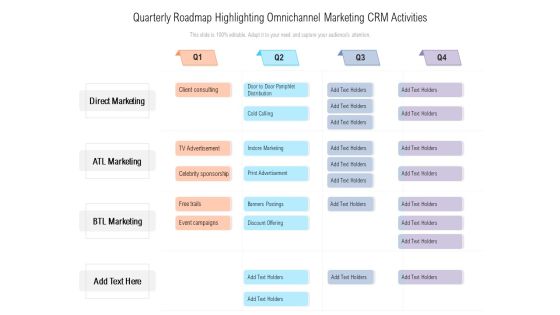 Quarterly Roadmap Highlighting Omnichannel Marketing CRM Activities Rules