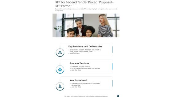 RFP For Federal Tender Project Proposal RFP Format One Pager Sample Example Document RFP For Federal Tender Project Proposal RFP Format One Pager Sample Example Document