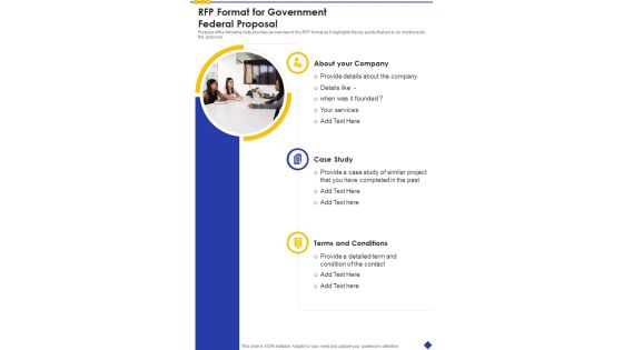 RFP Format For Government Federal Proposal One Pager Sample Example Document