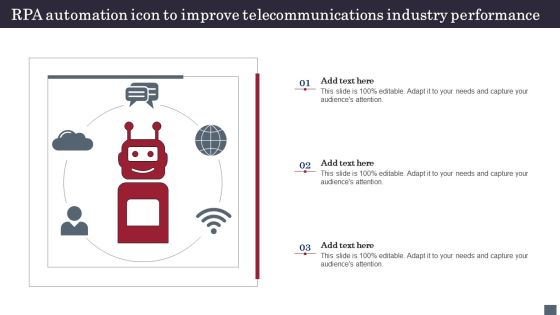 RPA Automation Icon To Improve Telecommunications Industry Performance Icons PDF