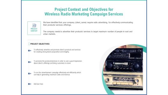 Radio Marketing Plan Product Launch Project Context And Objectives For Wireless Radio Marketing Campaign Services Topics PDF Radio Marketing Plan Product Launch Project Context And Objectives For Wireless Radio Marketing Campaign Services Topics PDF