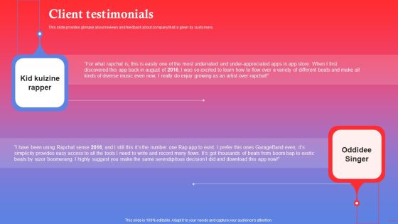 Rapping Platform Investor Funding Elevator Pitch Deck Client Testimonials Icons PDF Rapping Platform Investor Funding Elevator Pitch Deck Client Testimonials Icons PDF