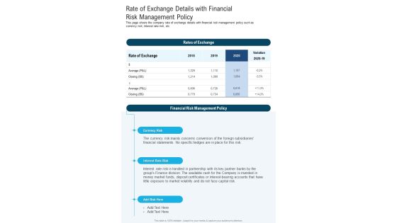 Rate Of Exchange Details With Financial Risk Management Policy One Pager Documents Rate Of Exchange Details With Financial Risk Management Policy One Pager Documents