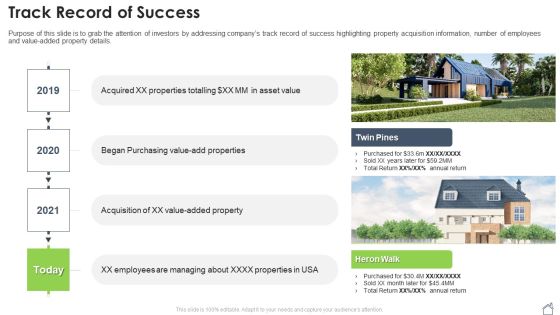 Real Estate Property Pitch Deck Track Record Of Success Ppt Diagrams PDF Real Estate Property Pitch Deck Track Record Of Success Ppt Diagrams PDF