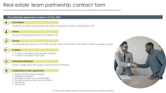 Real Estate Team Partnership Contract Form Template PDF