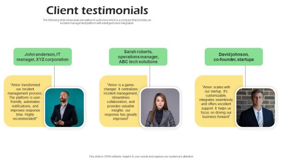 Real Time Incident Management Solution Investor Funding Pitch Deck Client Testimonials Introduction PDF