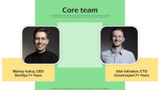 Real Time Incident Management Solution Investor Funding Pitch Deck Core Team Clipart PDF Real Time Incident Management Solution Investor Funding Pitch Deck Core Team Clipart PDF