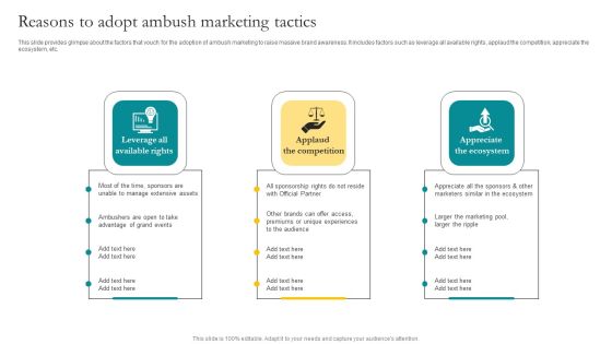 Reasons To Adopt Ambush Marketing Tactics Ppt Gallery Slide Portrait PDF Reasons To Adopt Ambush Marketing Tactics Ppt Gallery Slide Portrait PDF