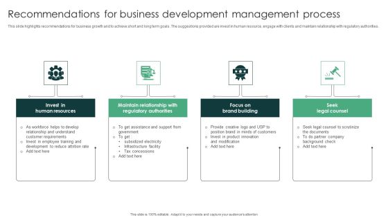 Recommendations For Business Development Management Process Summary PDF Recommendations For Business Development Management Process Summary PDF